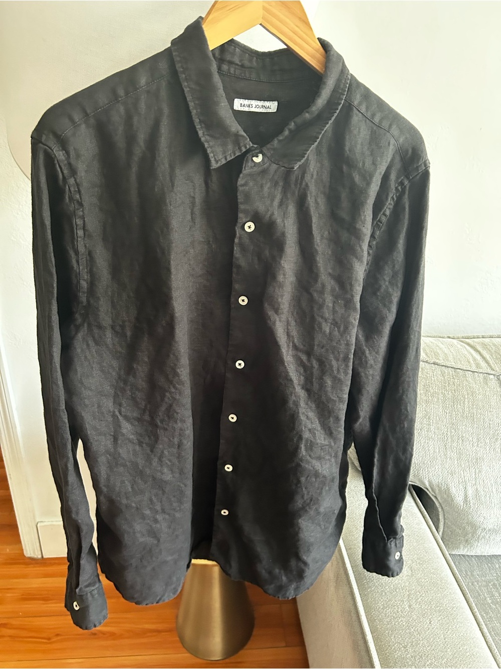 Banks Journal Brighton Linen Shirt Black Size XL Button Old Money Preppy